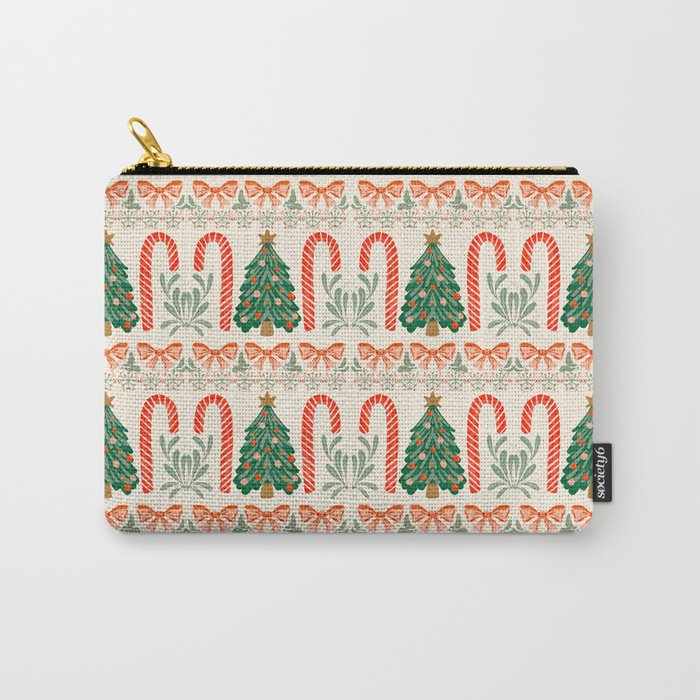 Festive Christmas Elements  Candy Cane  Tree and Bows Holiday Design Carry All Pouch Gallery Image 1