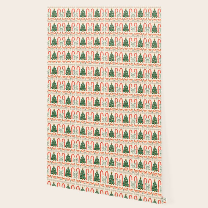 Festive Christmas Elements  Candy Cane  Tree and Bows Holiday Design Wallpaper Gallery Image 2