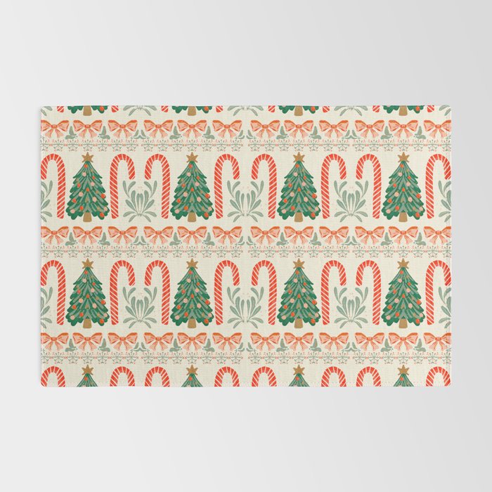 Festive Christmas Elements  Candy Cane  Tree and Bows Holiday Design Rug Gallery Image 2