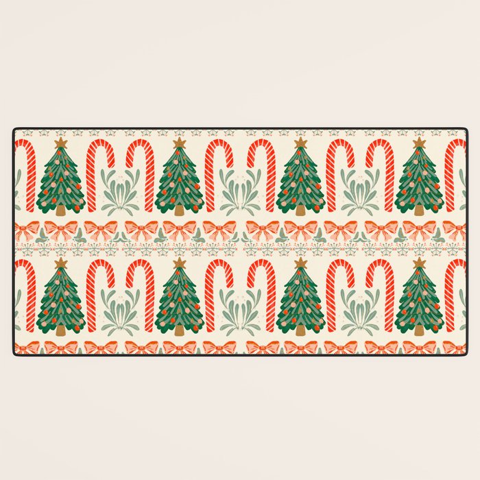 Festive Christmas Elements  Candy Cane  Tree and Bows Holiday Design Desk Mat Gallery Image 3