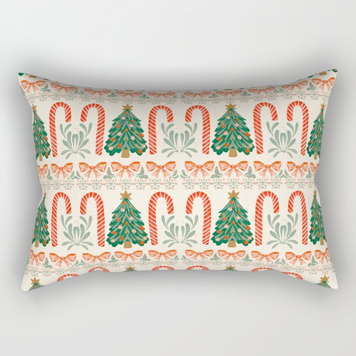 Festive Christmas Elements  Candy Cane  Tree and Bows Holiday Design Rectangular Pillow Gallery Image 2