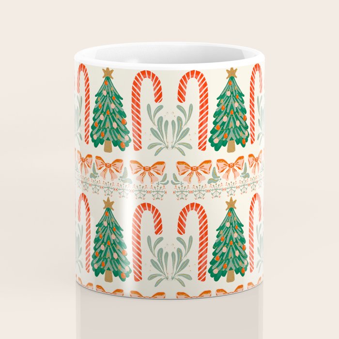 Festive Christmas Elements  Candy Cane  Tree and Bows Holiday Design Coffee Mug Gallery Image 4