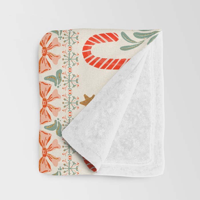 Festive Christmas Elements  Candy Cane  Tree and Bows Holiday Design Throw Blanket Gallery Image 3