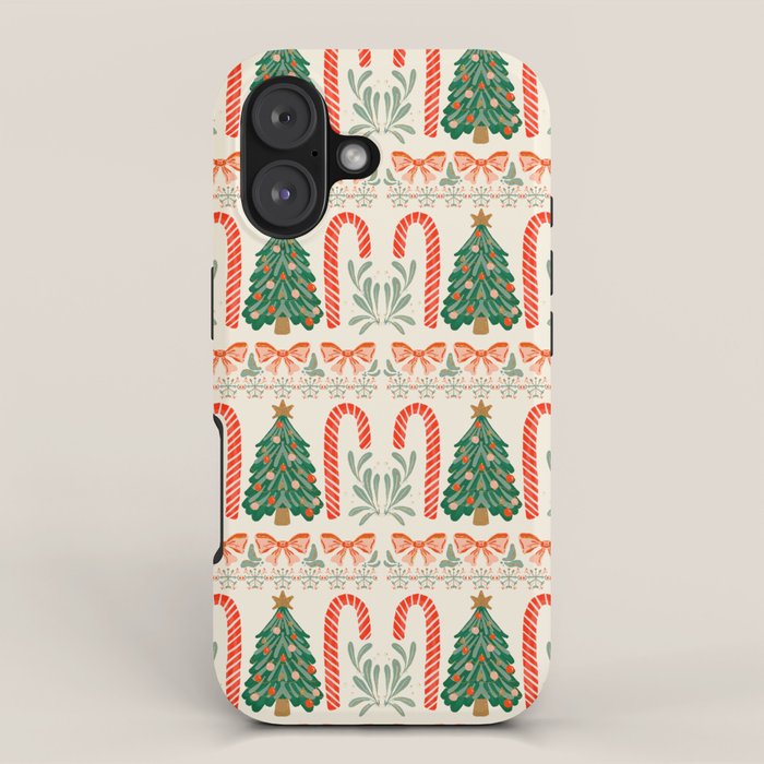 Festive Christmas Elements  Candy Cane  Tree and Bows Holiday Design iPhone Case Gallery Image 1
