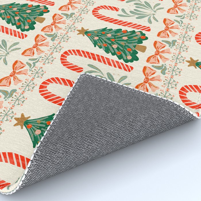 Festive Christmas Elements  Candy Cane  Tree and Bows Holiday Design Rug Gallery Image 4