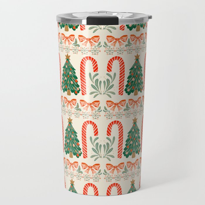 Festive Christmas Elements  Candy Cane  Tree and Bows Holiday Design Travel Mug Gallery Image 1