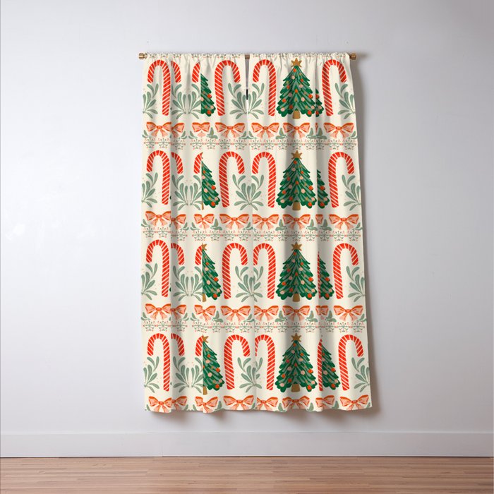 Festive Christmas Elements  Candy Cane  Tree and Bows Holiday Design Window Curtain Gallery Image 3