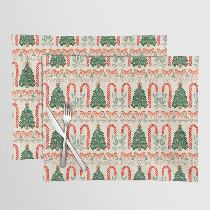 Festive Christmas Elements  Candy Cane  Tree and Bows Holiday Design Placemat Gallery Image 1