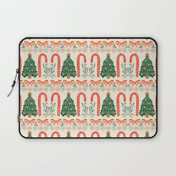 Festive Christmas Elements  Candy Cane  Tree and Bows Holiday Design Laptop Sleeve Gallery Image 1