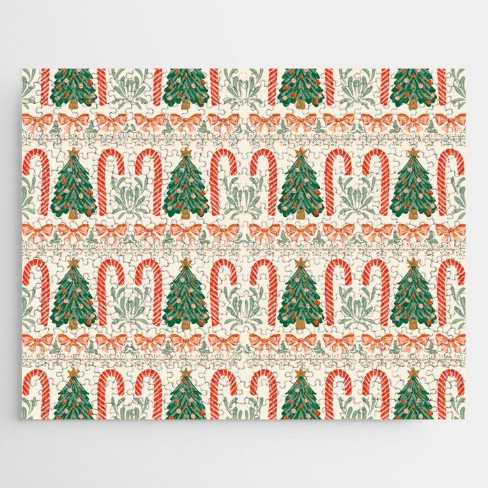 Festive Christmas Elements  Candy Cane  Tree and Bows Holiday Design Jigsaw Puzzle Gallery Image 1