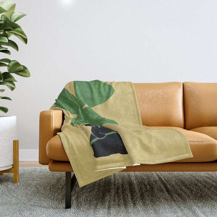 Cat with clover Throw Blanket Gallery Image 1