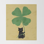Cat with clover Throw Blanket Gallery Image 2