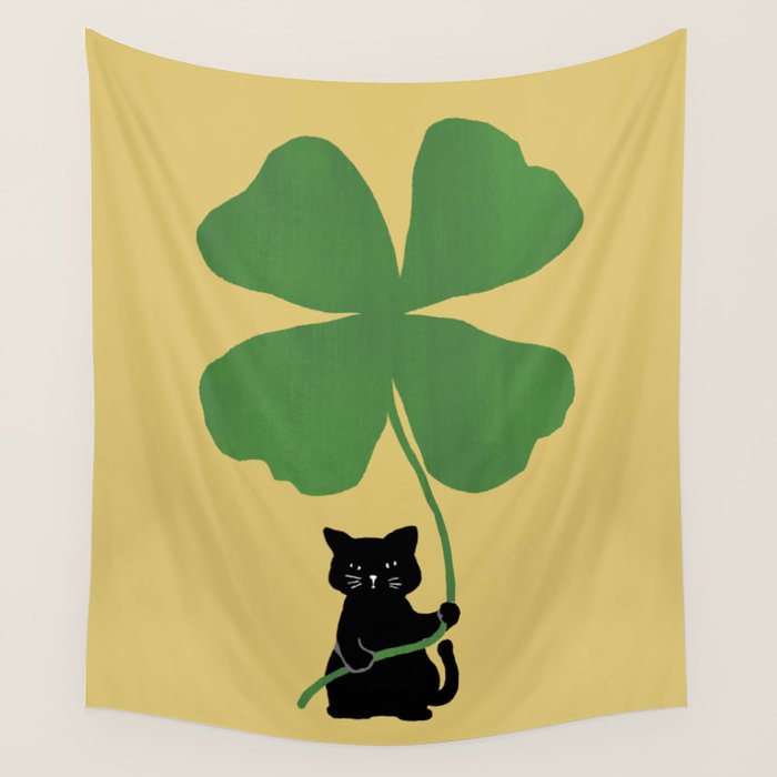 Cat with clover Wall Tapestry Gallery Image 1