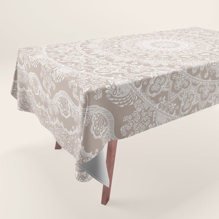Floral dreams mandala taupe Tablecloth Gallery Image 1