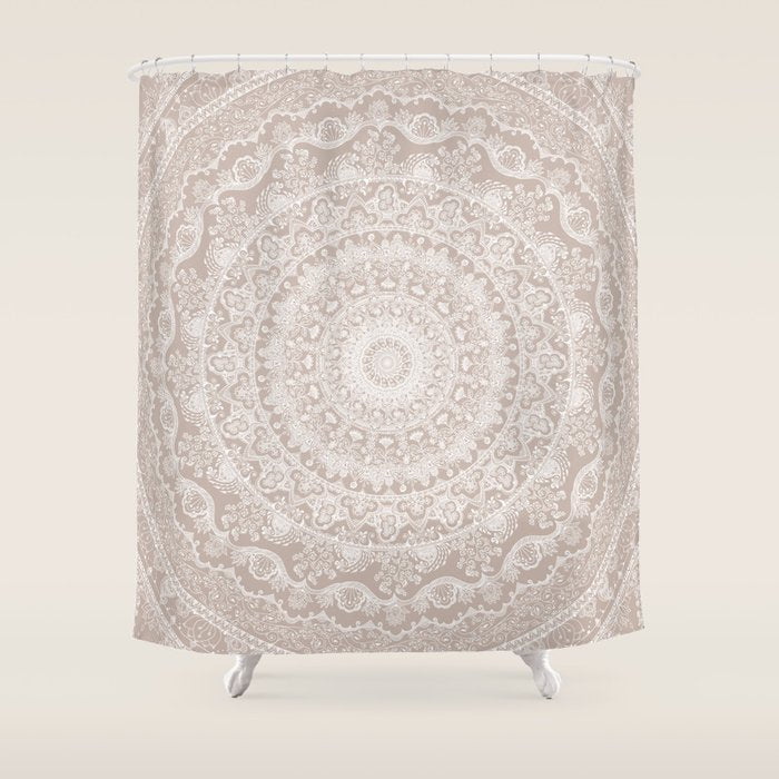 Floral dreams mandala taupe Shower Curtain Gallery Image 1