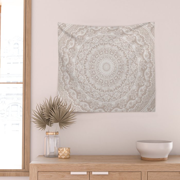 Floral dreams mandala taupe Wall Tapestry Gallery Image 2