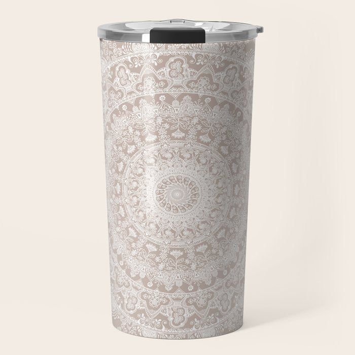 Floral dreams mandala taupe Travel Mug Gallery Image 1