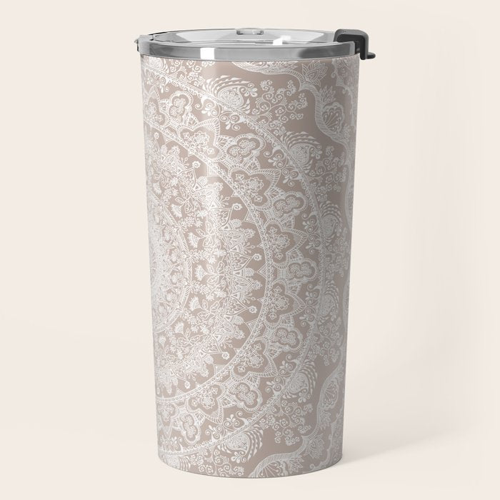 Floral dreams mandala taupe Travel Mug Gallery Image 2