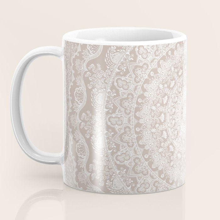 Floral dreams mandala taupe Coffee Mug Gallery Image 3