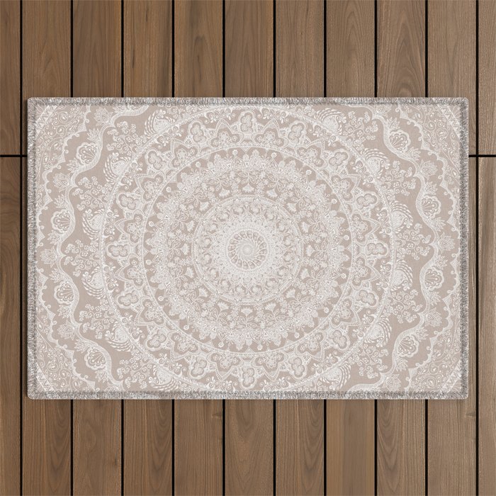 Floral dreams mandala taupe Outdoor Rug Gallery Image 1