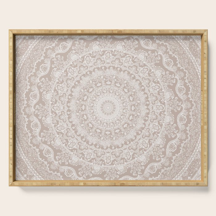 Floral dreams mandala taupe Serving Tray Gallery Image 1