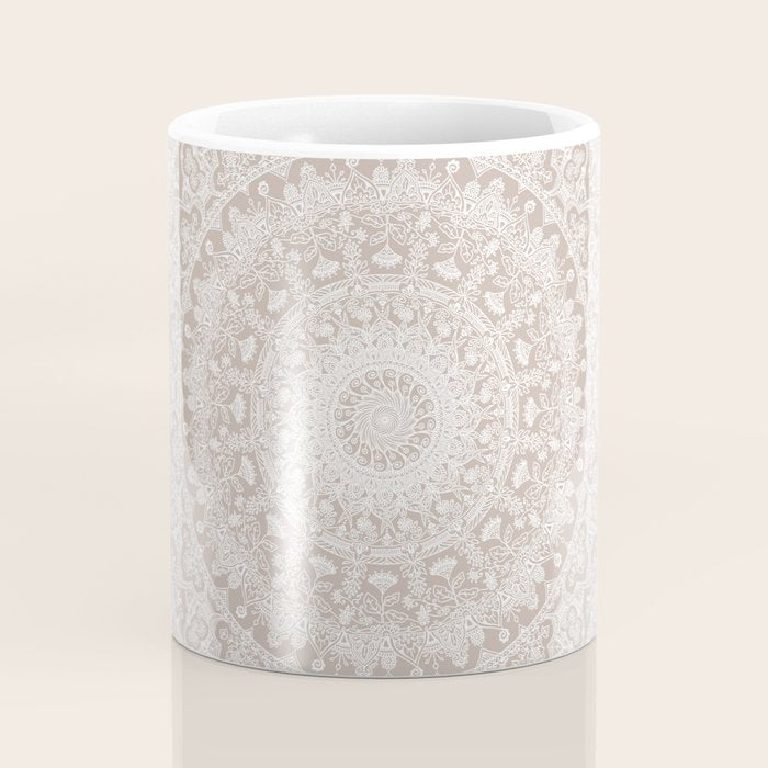 Floral dreams mandala taupe Coffee Mug Gallery Image 4
