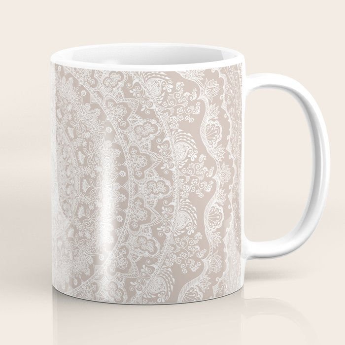 Floral dreams mandala taupe Coffee Mug Gallery Image 1