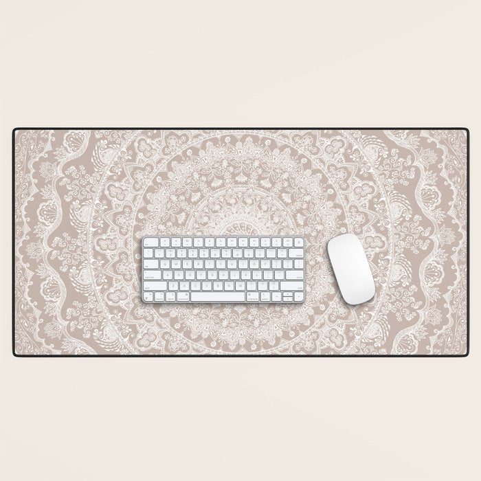 Floral dreams mandala taupe Desk Mat Gallery Image 1