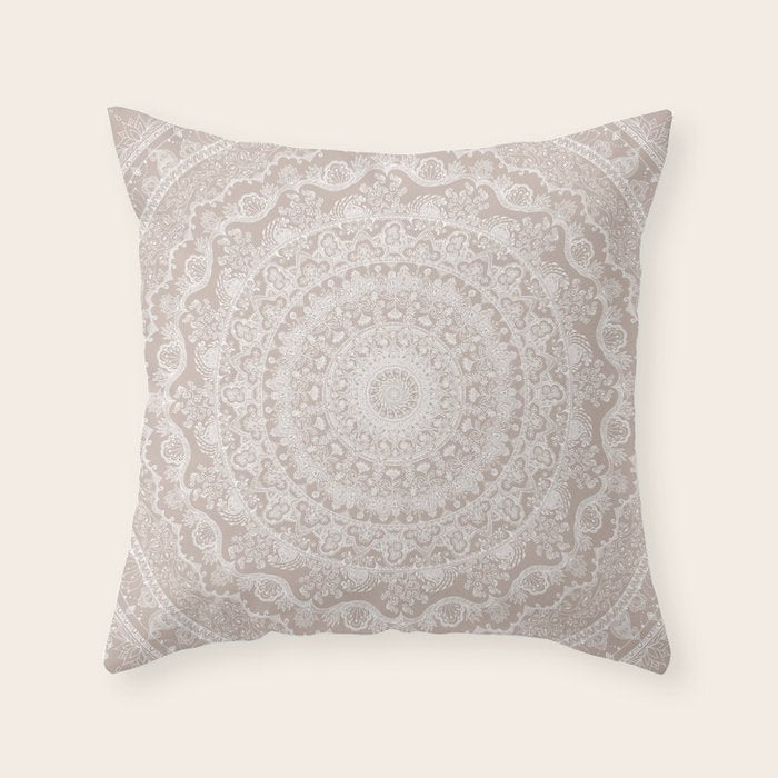 Floral dreams mandala taupe Throw Pillow Gallery Image 6