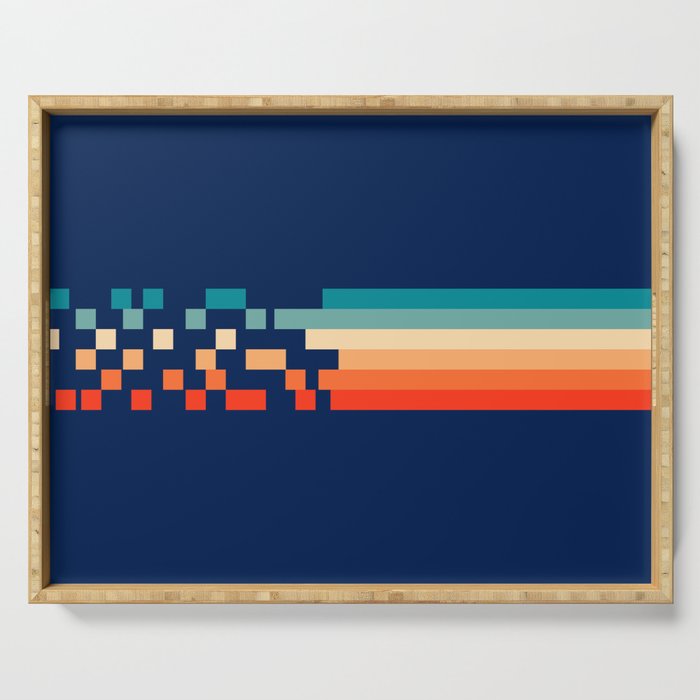 Classic 70s Style Abstract Rainbow Retro Stripes Pixel Drops - Ayako Serving Tray Gallery Image 1
