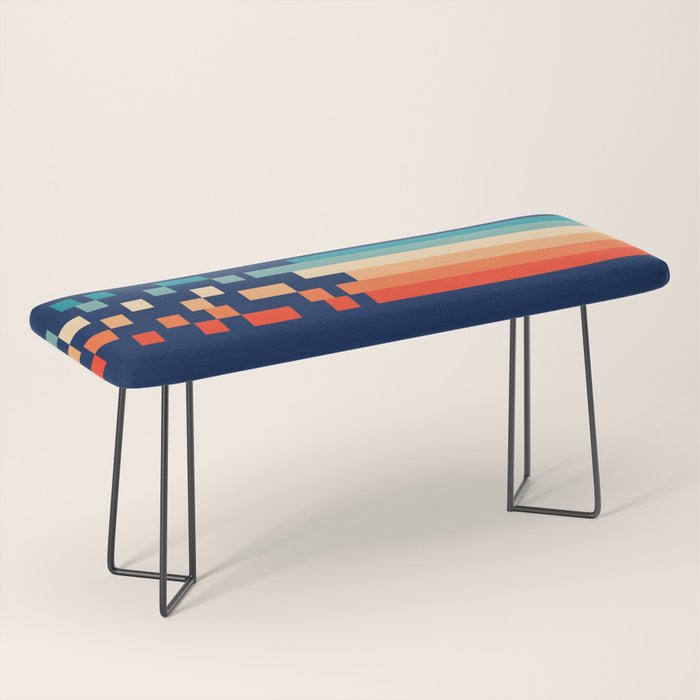Classic 70s Style Abstract Rainbow Retro Stripes Pixel Drops - Ayako Bench Gallery Image 1