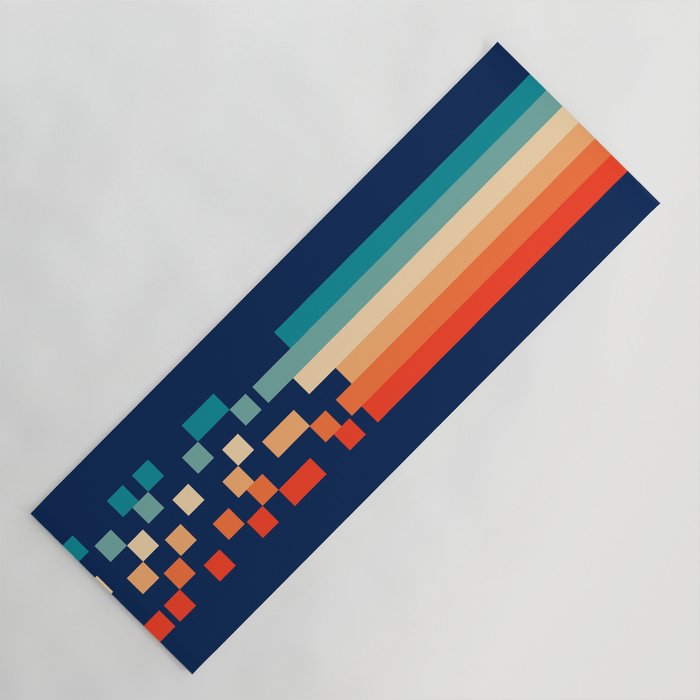 Classic 70s Style Abstract Rainbow Retro Stripes Pixel Drops - Ayako Yoga Mat