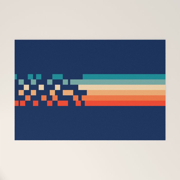 Classic 70s Style Abstract Rainbow Retro Stripes Pixel Drops - Ayako Welcome Mat Gallery Image 1