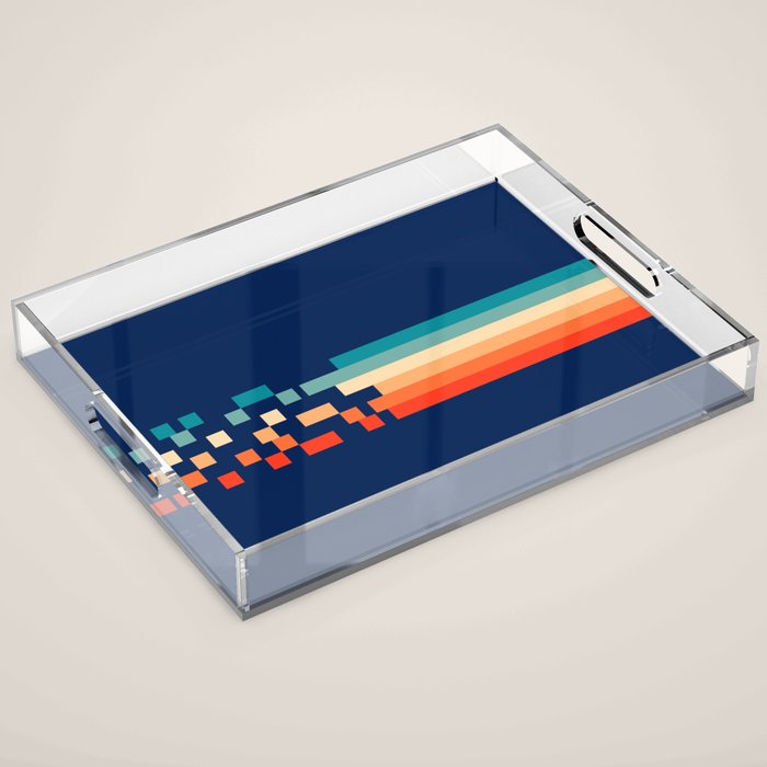 Classic 70s Style Abstract Rainbow Retro Stripes Pixel Drops - Ayako Acrylic Tray Gallery Image 1