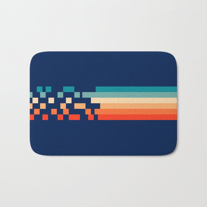 Classic 70s Style Abstract Rainbow Retro Stripes Pixel Drops - Ayako Bath Mat Gallery Image 1
