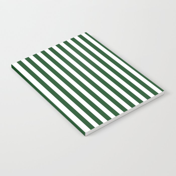 Original Forest Green and White Rustic Vertical Tent Stripes Notebook Gallery Image 1