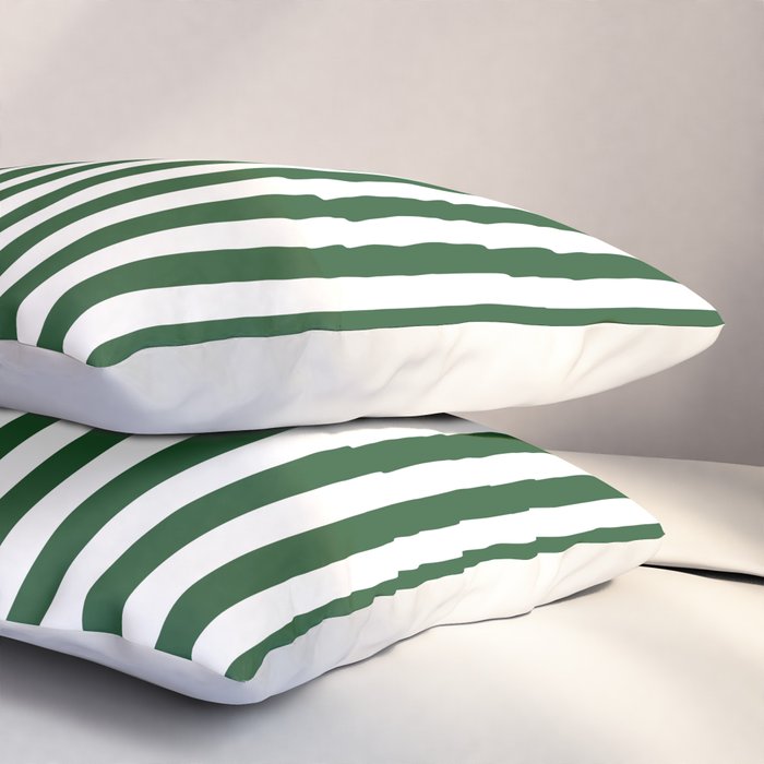 Original Forest Green and White Rustic Vertical Tent Stripes Pillow Sham Gallery Image 3