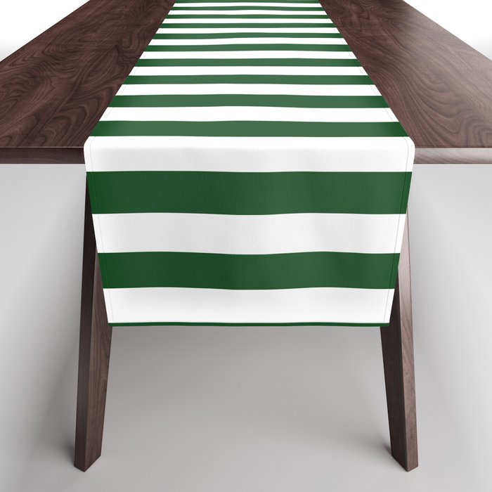 Original Forest Green and White Rustic Vertical Tent Stripes Table Runner Gallery Image 1