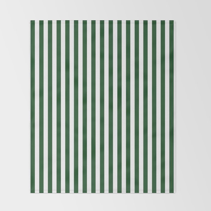 Original Forest Green and White Rustic Vertical Tent Stripes Throw Blanket Gallery Image 2