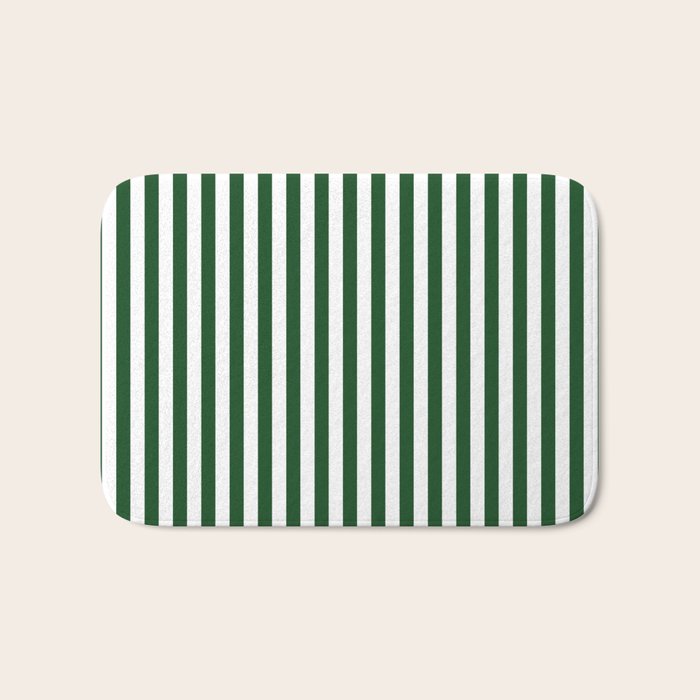 Original Forest Green and White Rustic Vertical Tent Stripes Bath Mat Gallery Image 1