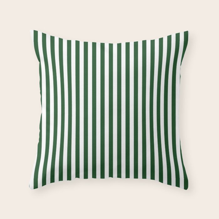 Original Forest Green and White Rustic Vertical Tent Stripes Throw Pillow Gallery Image 1
