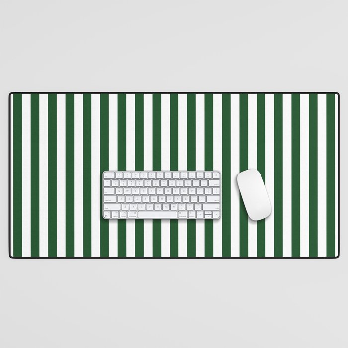 Original Forest Green and White Rustic Vertical Tent Stripes Desk Mat Gallery Image 1