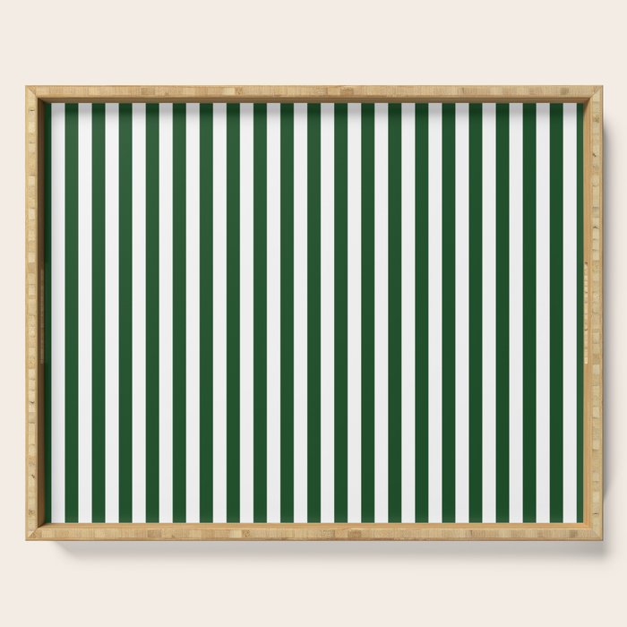 Original Forest Green and White Rustic Vertical Tent Stripes Serving Tray Gallery Image 1