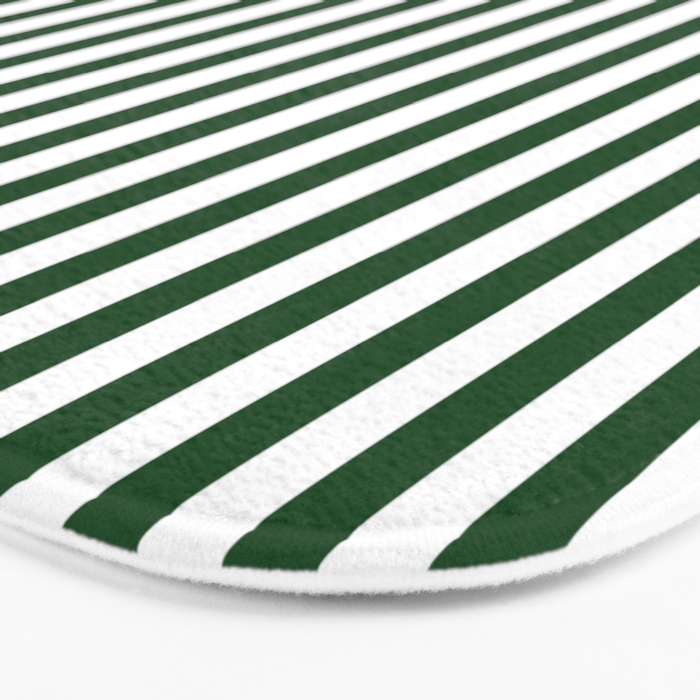 Original Forest Green and White Rustic Vertical Tent Stripes Bath Mat Gallery Image 3