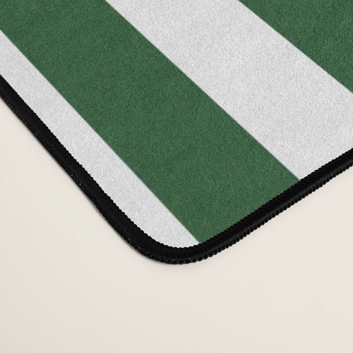 Original Forest Green and White Rustic Vertical Tent Stripes Desk Mat Gallery Image 4