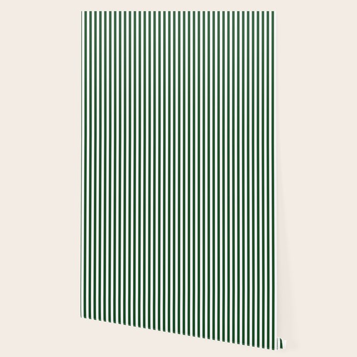 Original Forest Green and White Rustic Vertical Tent Stripes Wallpaper Gallery Image 2