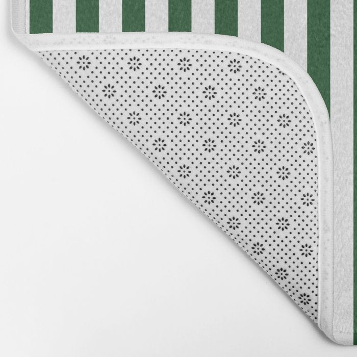 Original Forest Green and White Rustic Vertical Tent Stripes Bath Mat Gallery Image 2