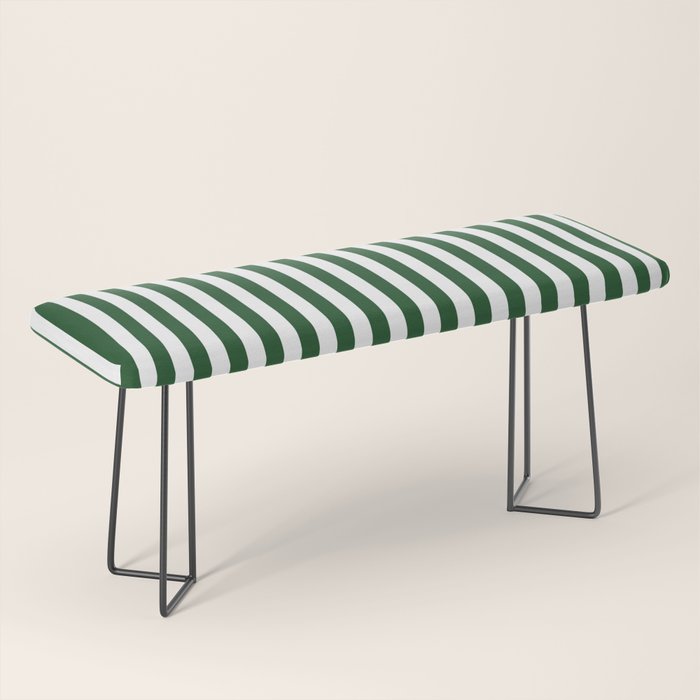 Original Forest Green and White Rustic Vertical Tent Stripes Bench Gallery Image 1