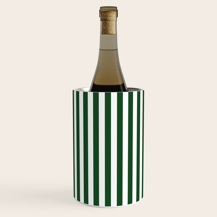 Original Forest Green and White Rustic Vertical Tent Stripes Wine Chiller Gallery Image 1