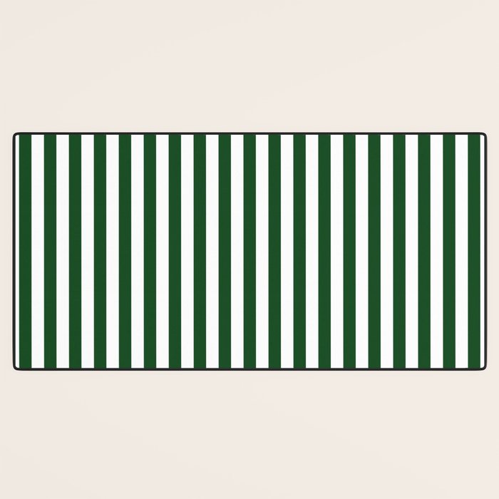 Original Forest Green and White Rustic Vertical Tent Stripes Desk Mat Gallery Image 3